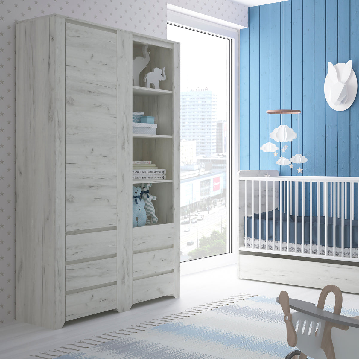 Annaliese Tall Narrow One Door 3 Drawer Narrow Cupboard