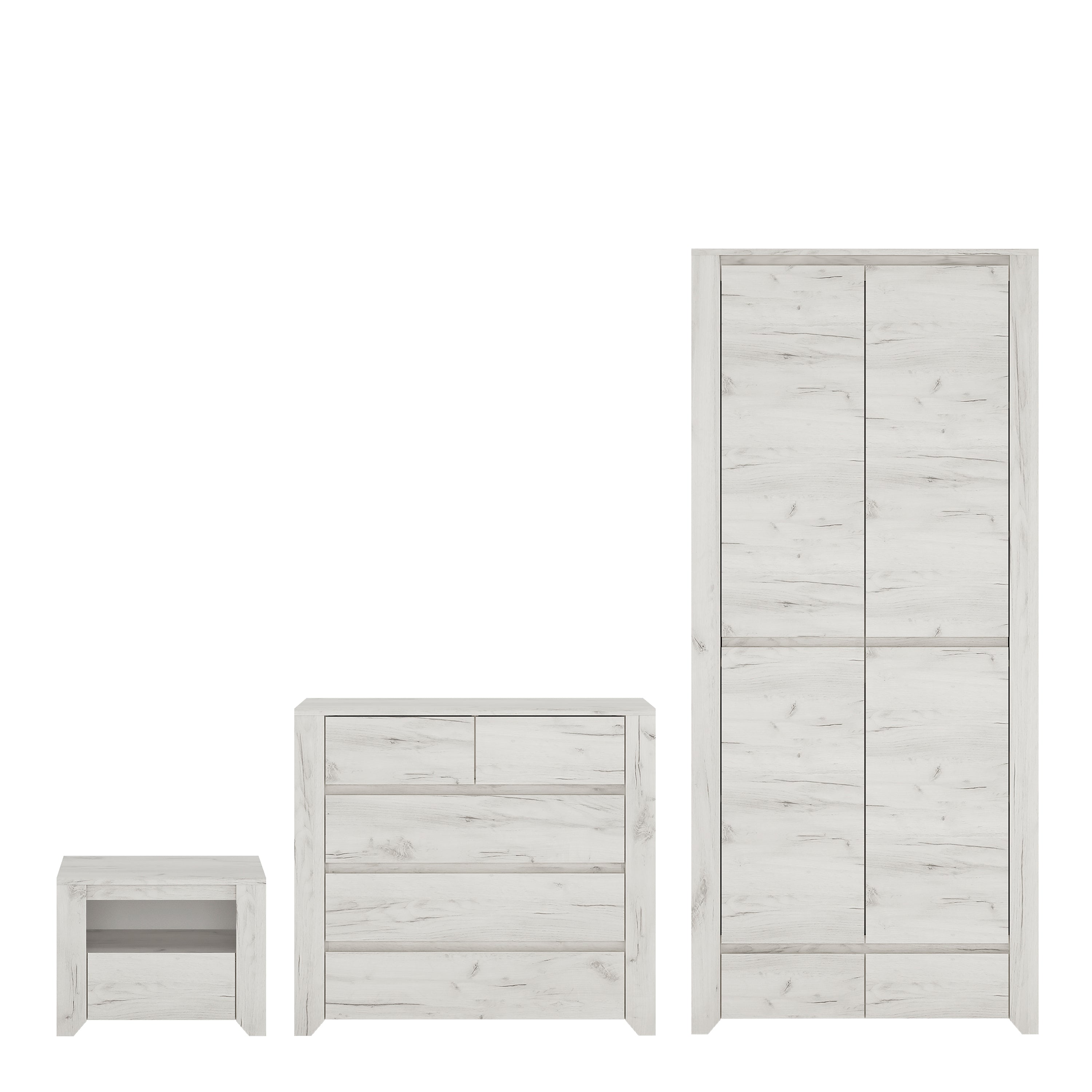 Annaliese Trio - 1 Drawer Bedside Cabinet + 2+3 Chest of Drawers + 2 Door 2 Drawer Fitted Wardrobe