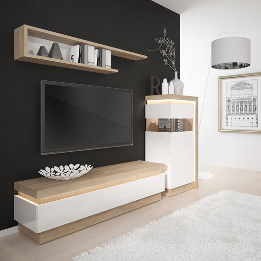 Lucille 2 Drawer TV Cabinet in Riviera Oak/White High Gloss