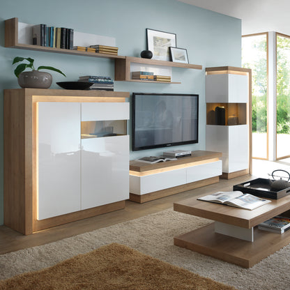 Lucille 2 Drawer TV Cabinet in Riviera Oak/White High Gloss