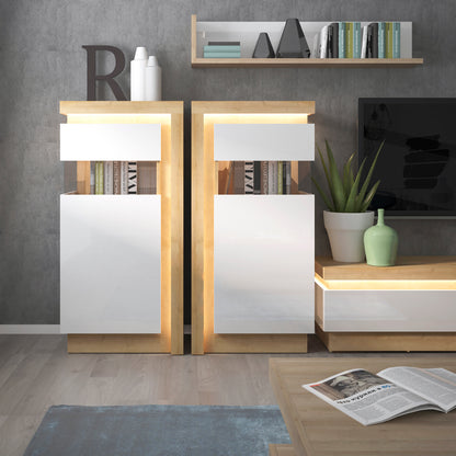 Lucille 2 Drawer TV Cabinet in Riviera Oak/White High Gloss