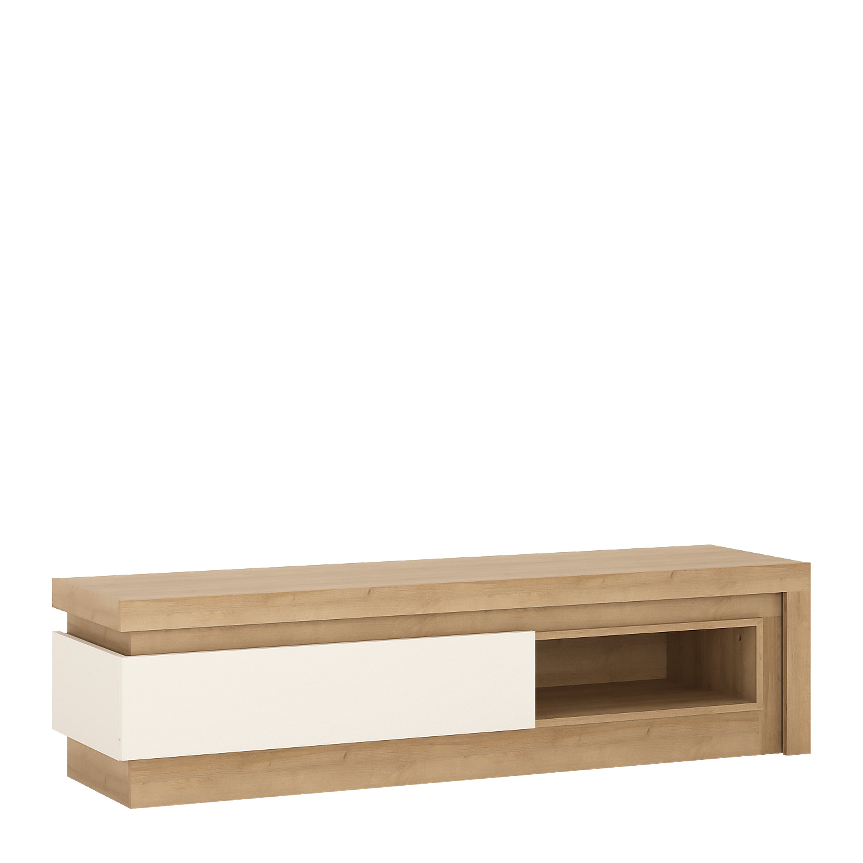 Lucille 1 Drawer TV Cabinet with Open Shelf in Riviera Oak/White High Gloss