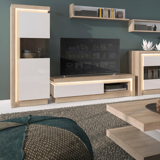 Lucille 1 Drawer TV Cabinet with Open Shelf in Riviera Oak/White High Gloss