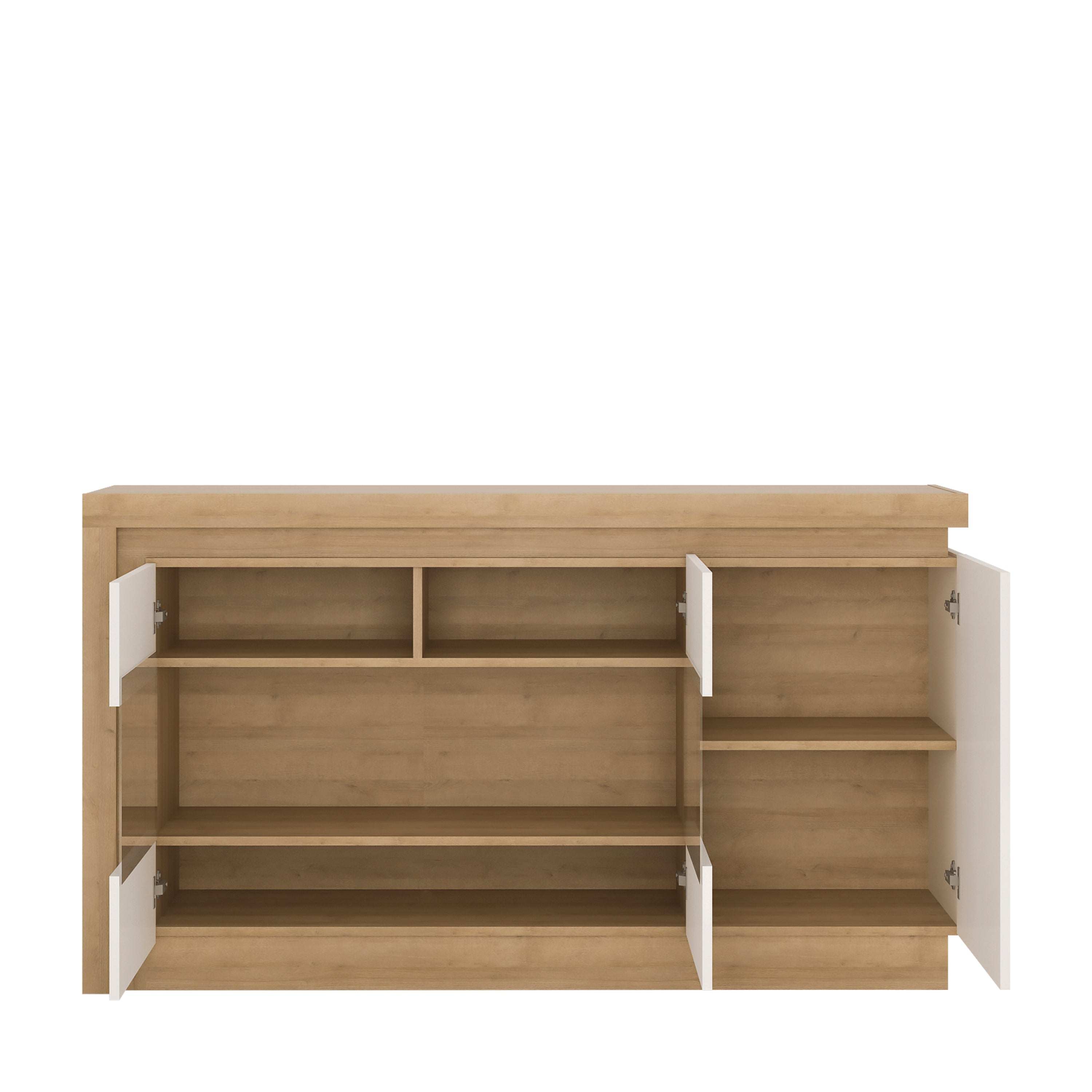 Lucille 3 Door Glazed Sideboard in Riviera Oak/White High Gloss