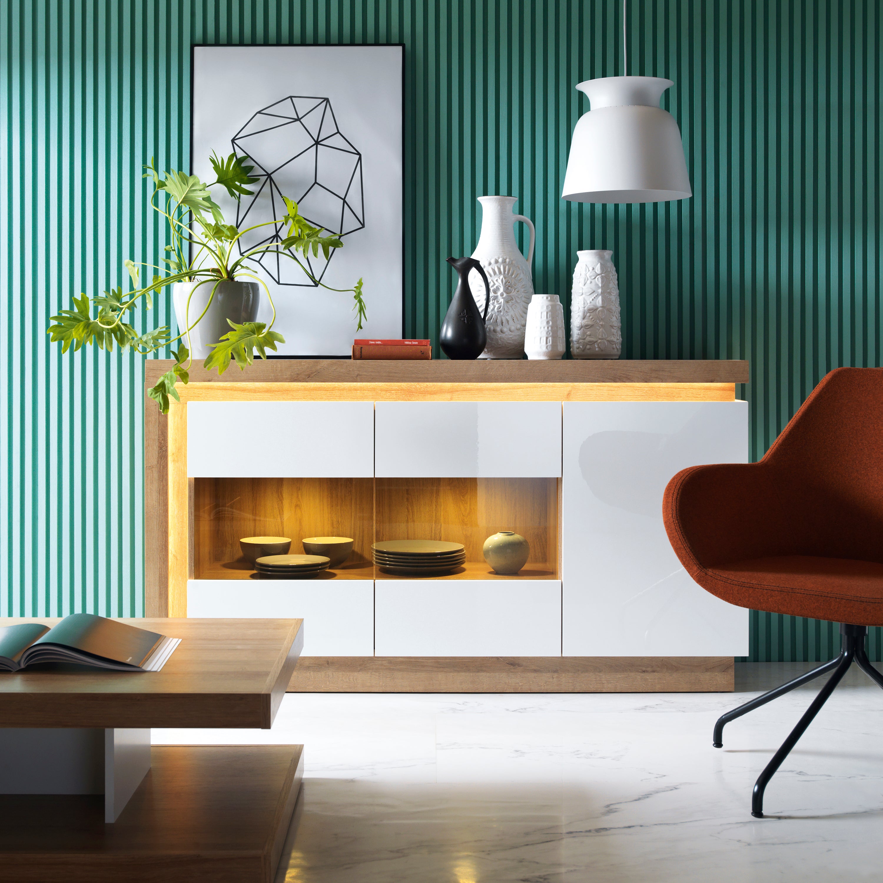 Lucille Coffee Table in Riviera Oak/White High Gloss