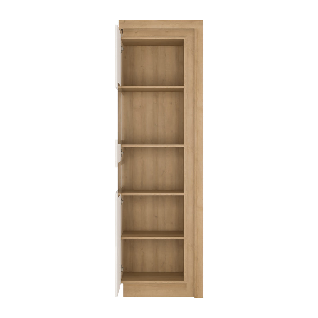 Lucille Tall Narrow Display Cabinet (LHD) in Riviera Oak/White High Gloss