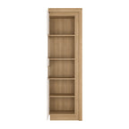Lucille Tall Narrow Display Cabinet (LHD) in Riviera Oak/White High Gloss