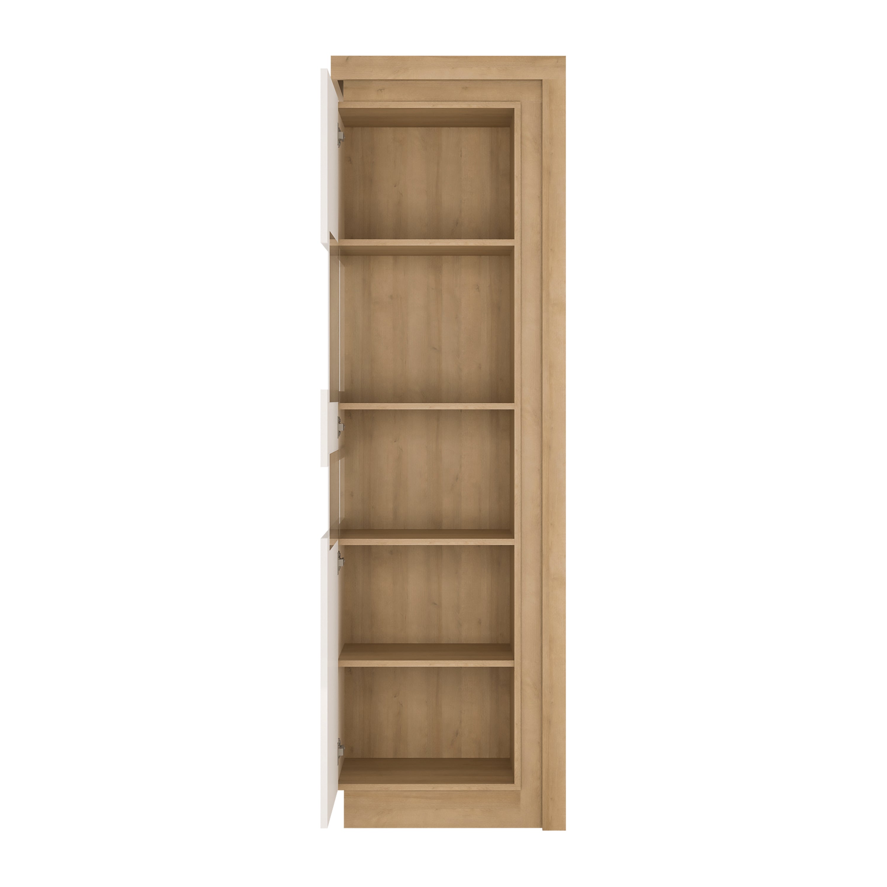 Lucille Tall Narrow Display Cabinet (LHD) in Riviera Oak/White High Gloss
