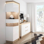 Lucille Tall Narrow Display Cabinet (LHD) in Riviera Oak/White High Gloss