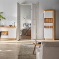 Lucille Tall Narrow Display Cabinet (LHD) in Riviera Oak/White High Gloss