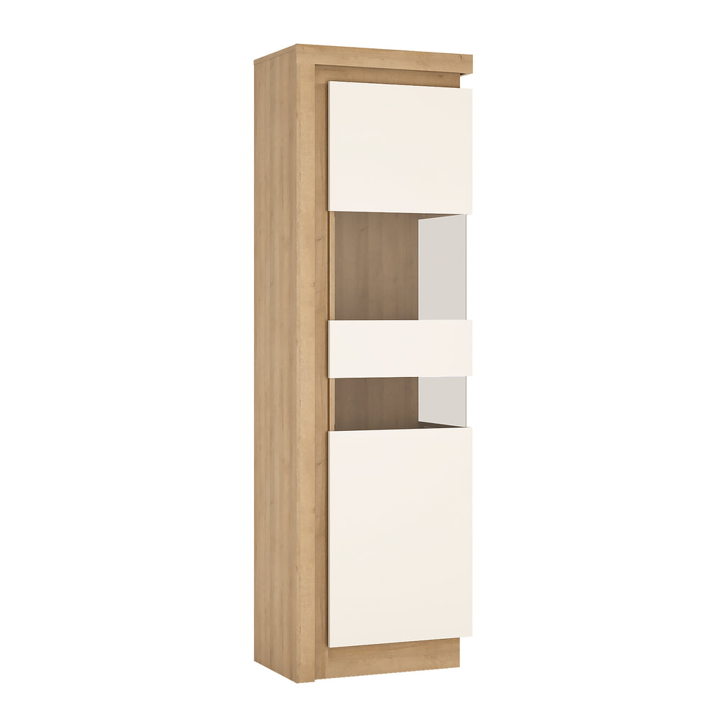 Lucille Tall Narrow Display Cabinet (RHD) in Riviera Oak/White High Gloss