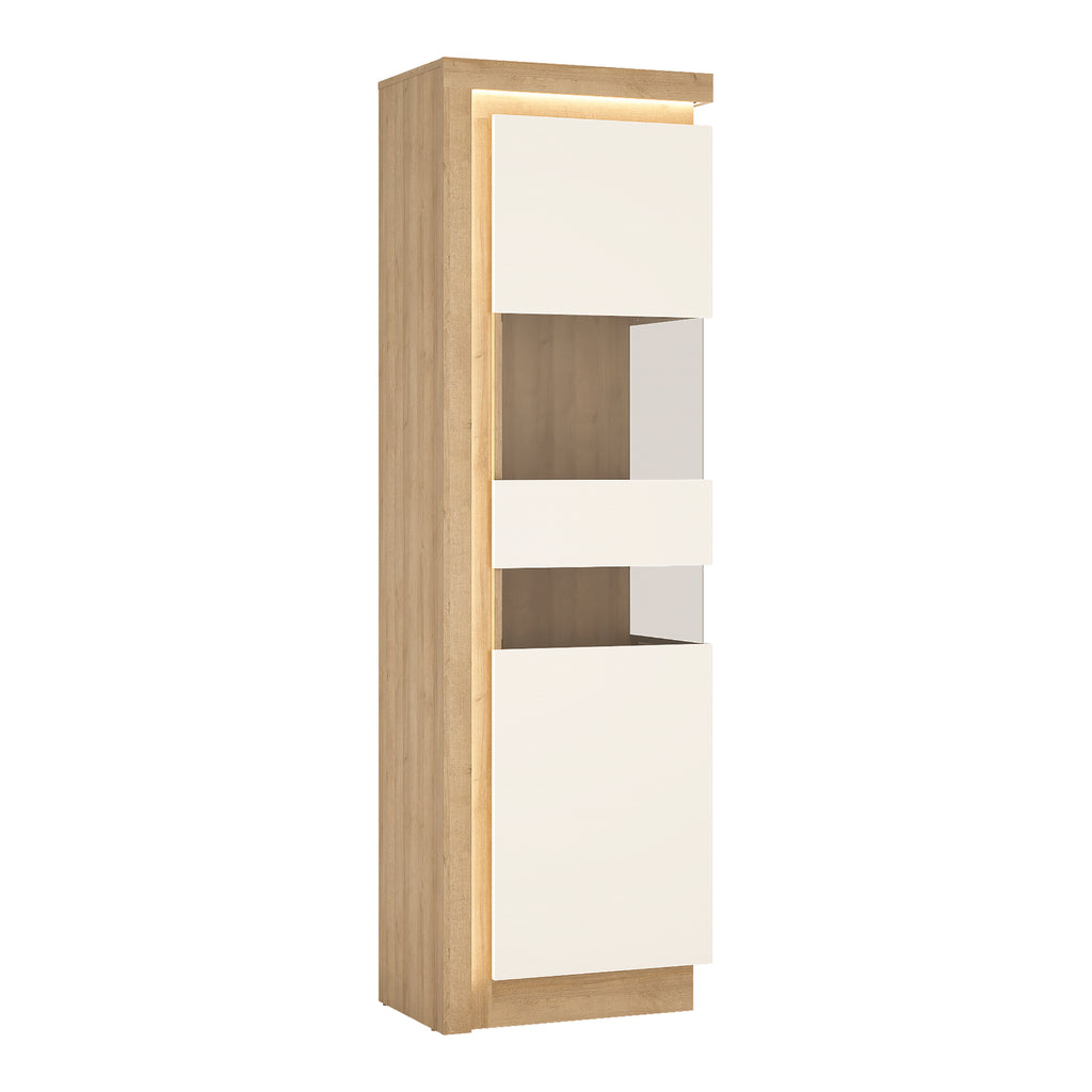 Lucille Tall Narrow Display Cabinet (RHD) in Riviera Oak/White High Gloss