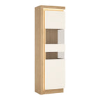 Lucille Tall Narrow Display Cabinet (RHD) in Riviera Oak/White High Gloss