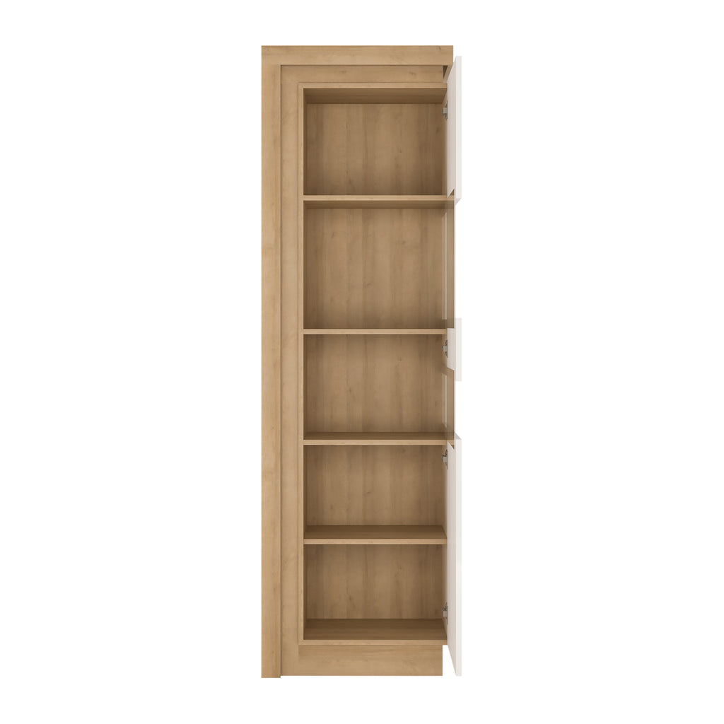 Lucille Tall Narrow Display Cabinet (RHD) in Riviera Oak/White High Gloss