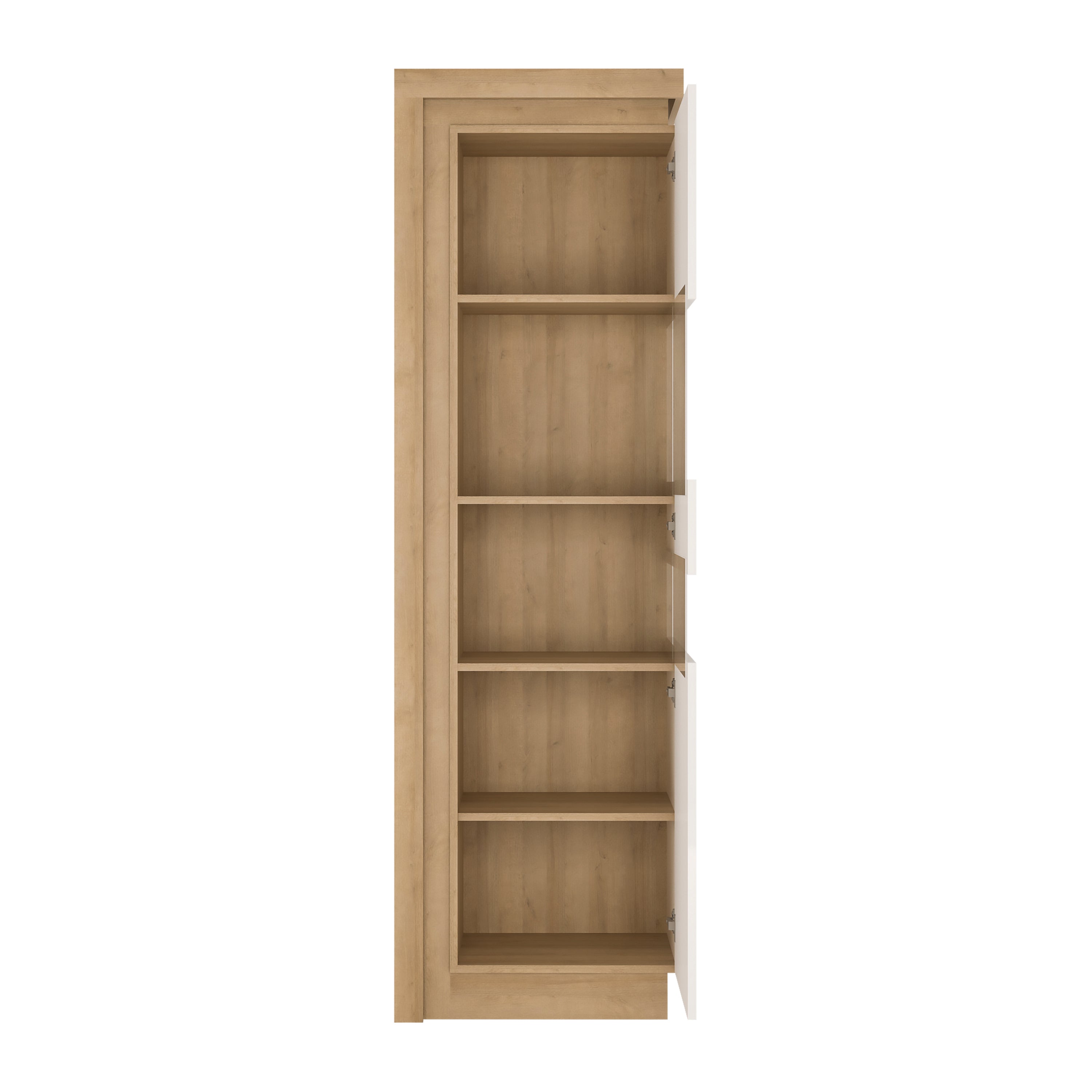 Lucille Tall Narrow Display Cabinet (RHD) in Riviera Oak/White High Gloss