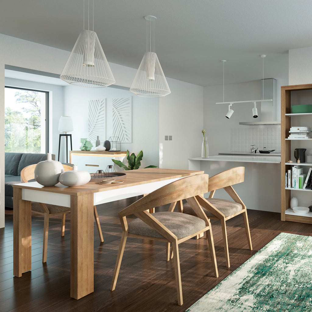 Lucille Medium Extending Dining Table 140-180cm in Riviera Oak/White High Gloss