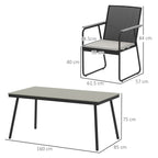 Outsunny 6 Seater Garden Dining Set with Soft Cushions, Rattan Backrest, Rectangular Plastic Top, Garden Furniture Set, Outdoor Dining Table and Chairs for Patio, Balcony, Poolside, Grey