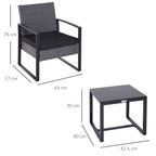 Outsunny 2 Seater Rattan Patio Set W/ Cushions-Grey/Black