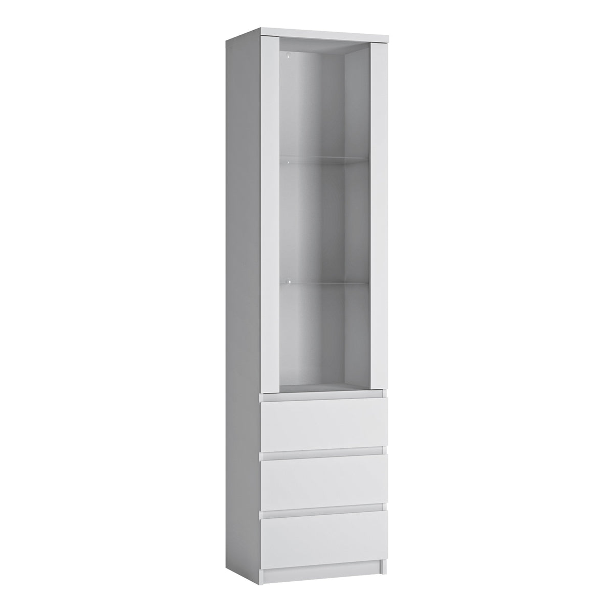 Faraday Tall Narrow 1 Door 3 Drawer Glazed Display Cabinet in White