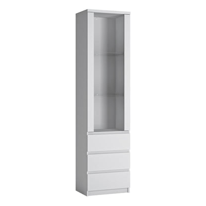 Faraday Tall Narrow 1 Door 3 Drawer Glazed Display Cabinet in White