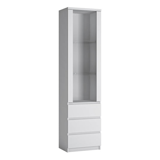 Faraday Tall Narrow 1 Door 3 Drawer Glazed Display Cabinet in White
