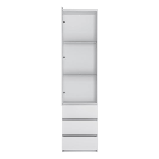 Faraday Tall Narrow 1 Door 3 Drawer Glazed Display Cabinet in White