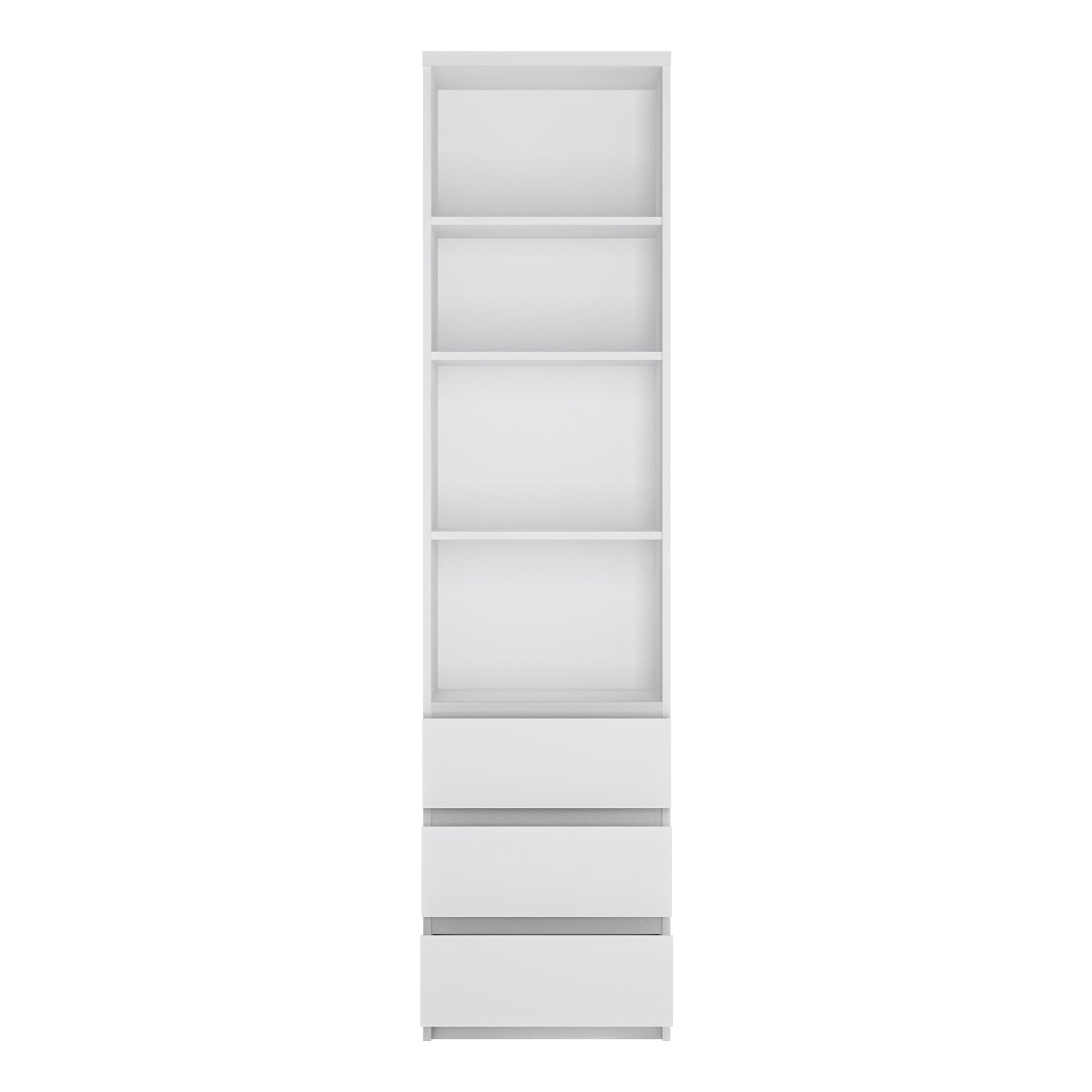 Faraday Tall Narrow 3 Drawer Bookcase in White