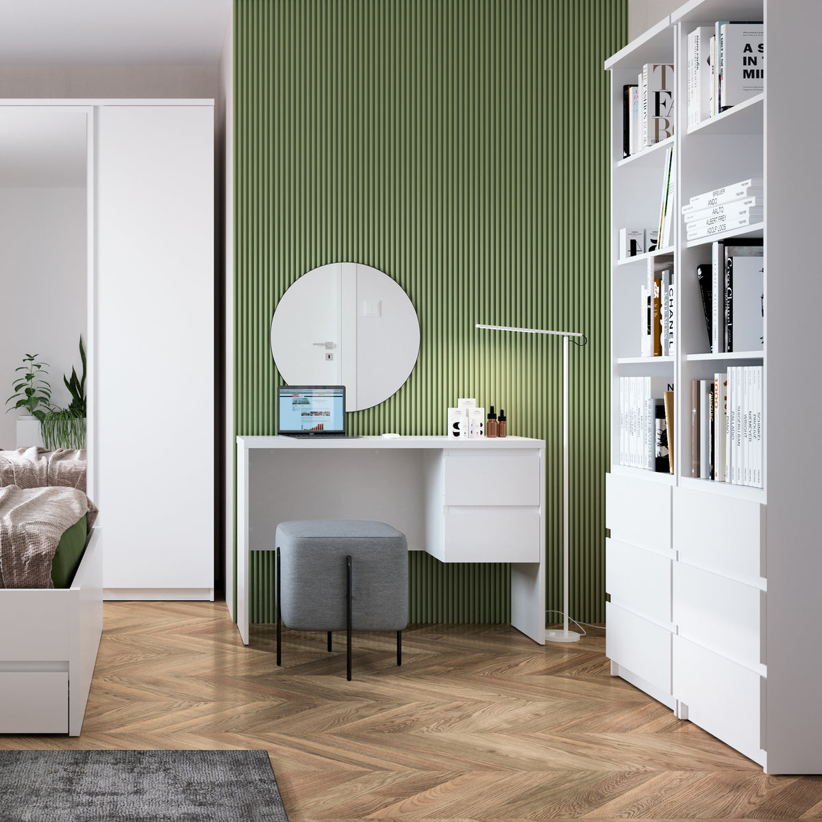 Faraday Tall Narrow 3 Drawer Bookcase in White