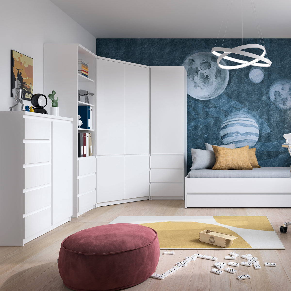 Faraday Tall Narrow 3 Drawer Bookcase in White