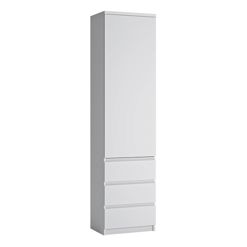Faraday Tall Narrow 1 Door 3 Drawer Cupboard in White