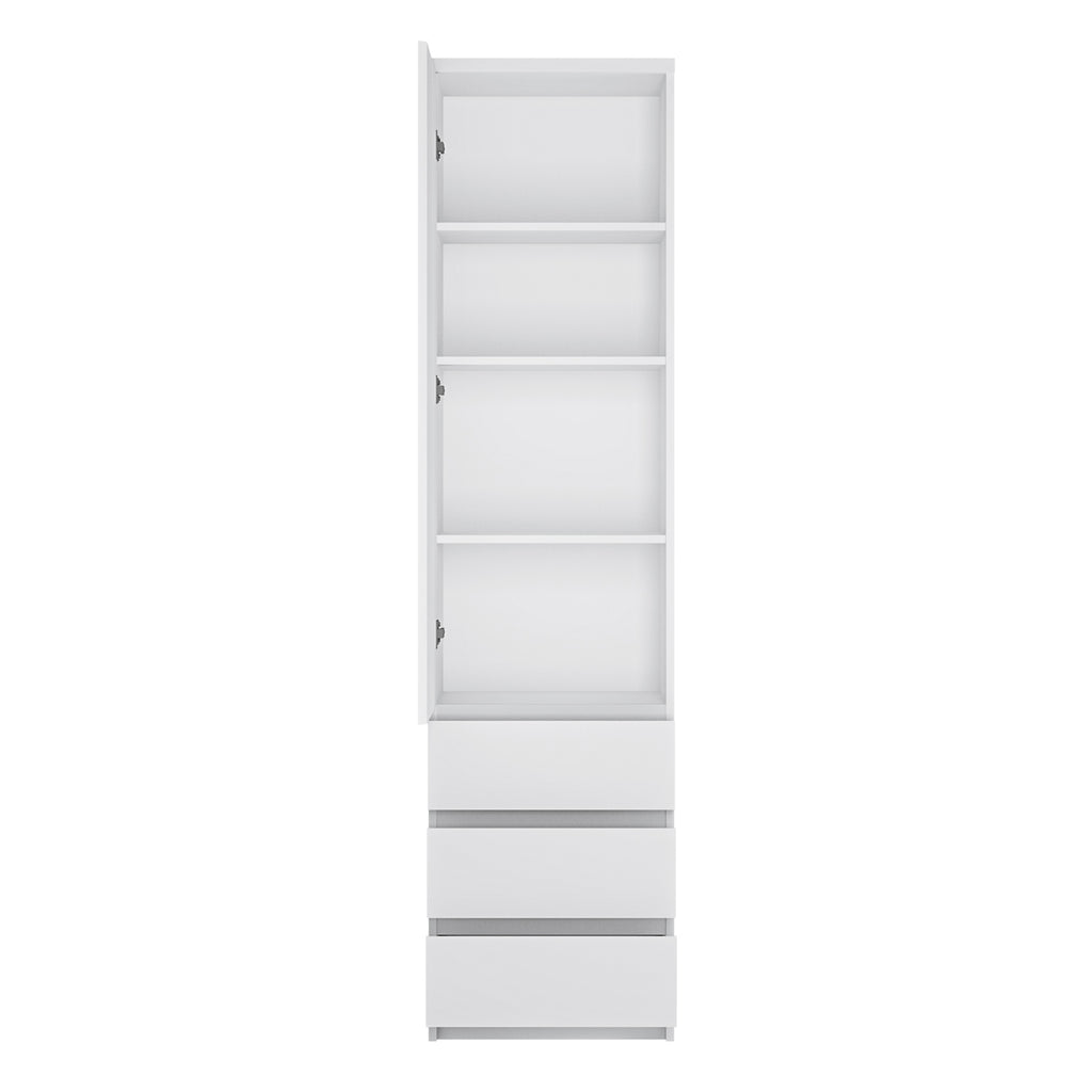 Faraday Tall Narrow 1 Door 3 Drawer Cupboard in White
