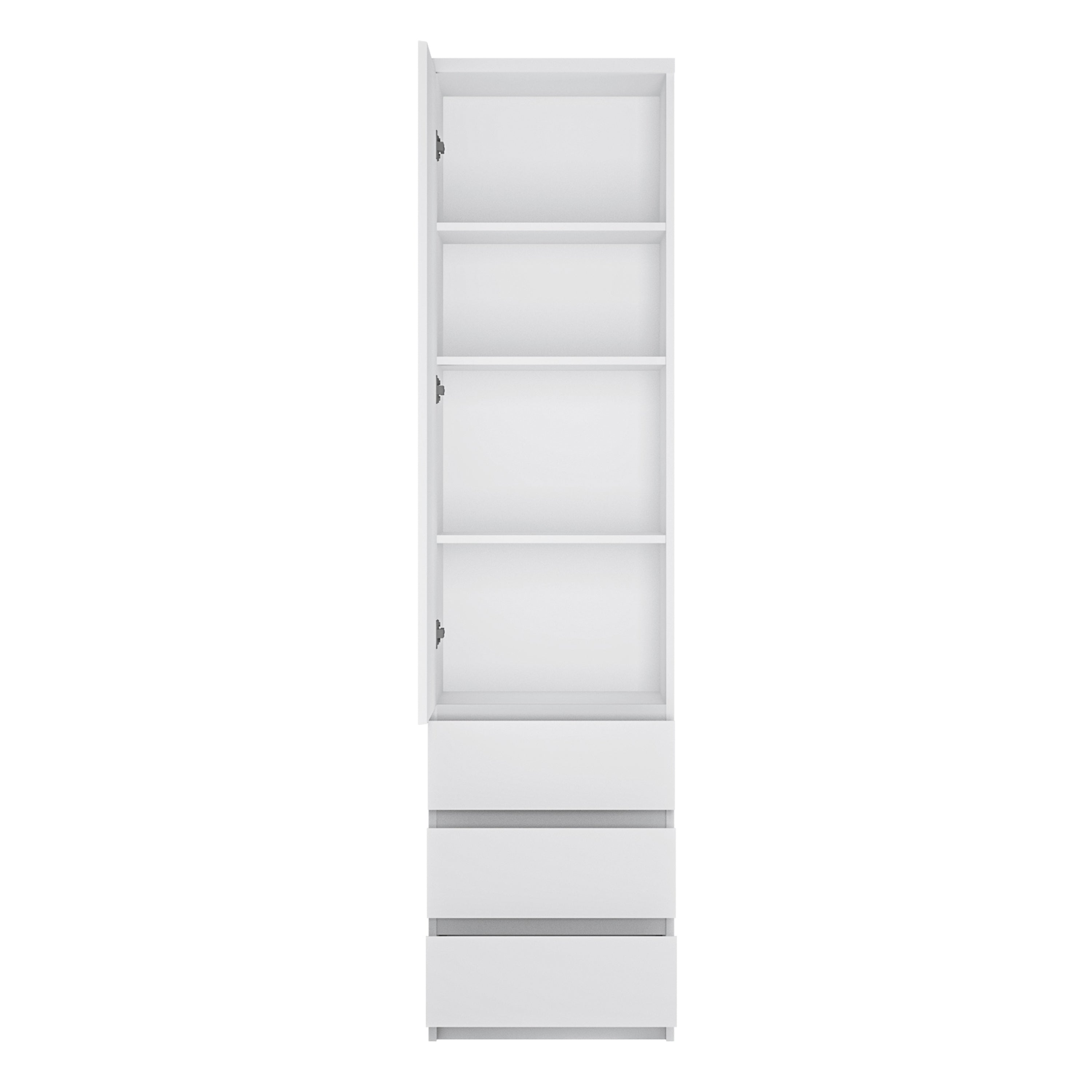 Faraday Tall Narrow 1 Door 3 Drawer Cupboard in White