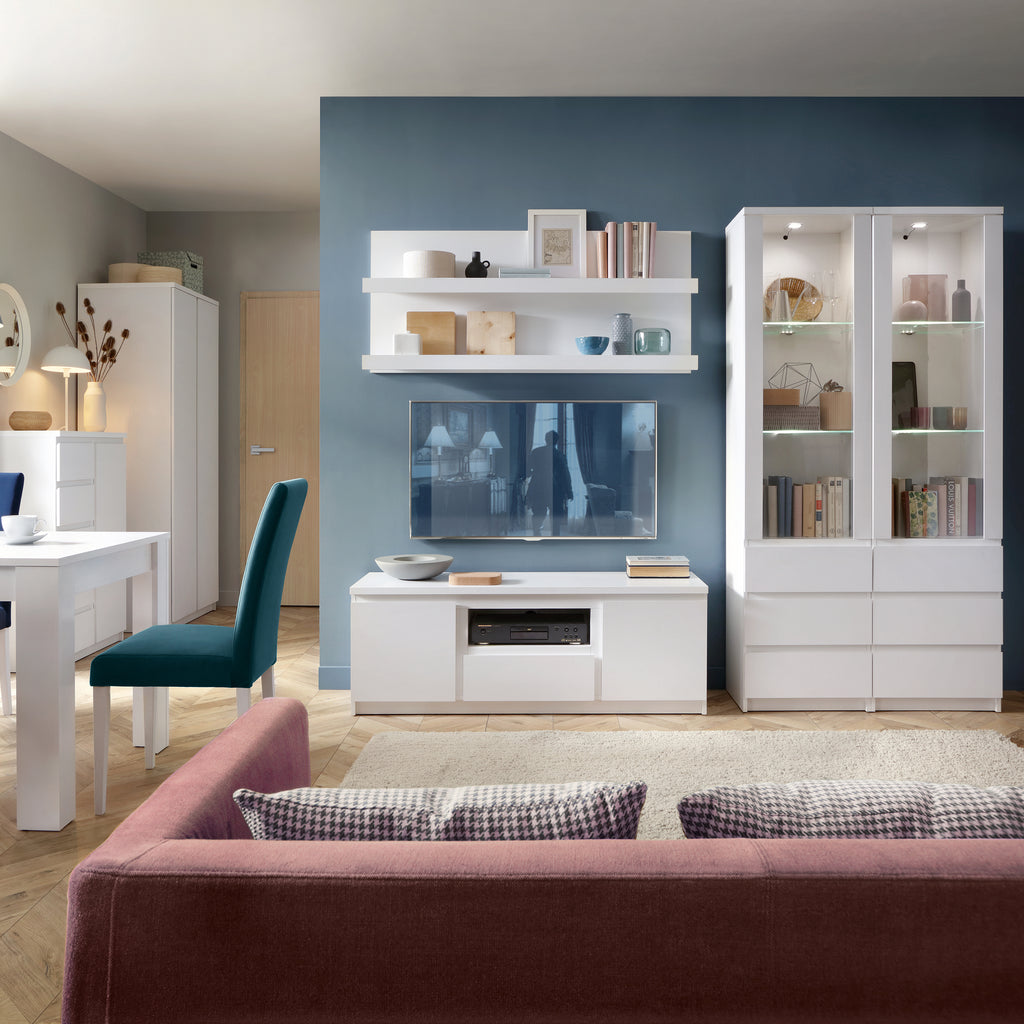 Faraday 2 Door 1 Drawer 136cm Wide TV Cabinet in White