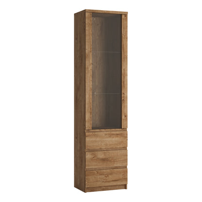 Faraday Tall Narrow 1 Door 3 Drawer Glazed Display Cabinet in Oak