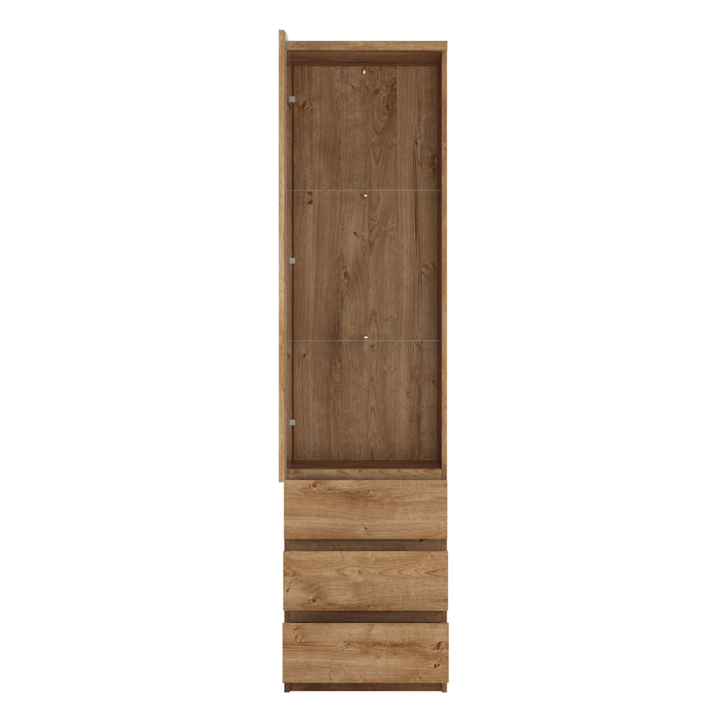 Faraday Tall Narrow 1 Door 3 Drawer Glazed Display Cabinet in Oak