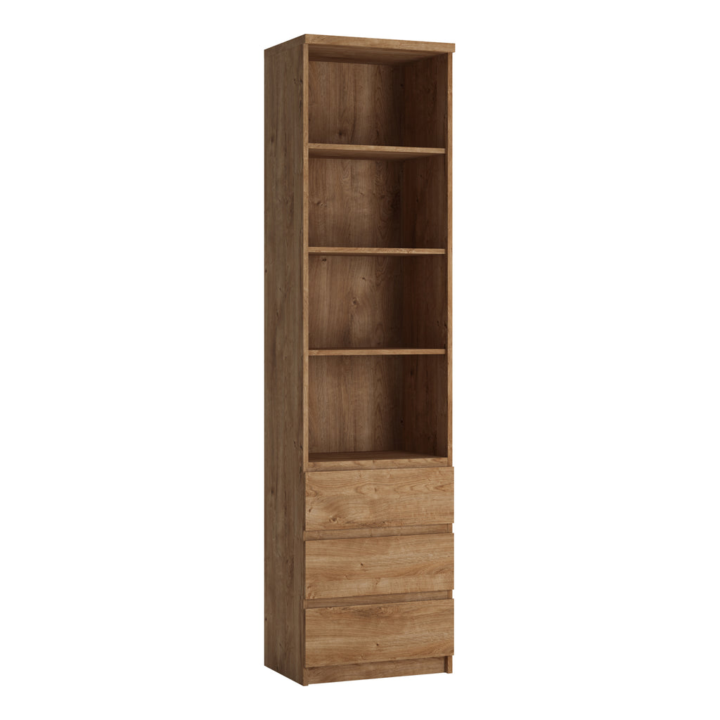 Faraday Tall Narrow 3 Drawer Bookcase in Oak