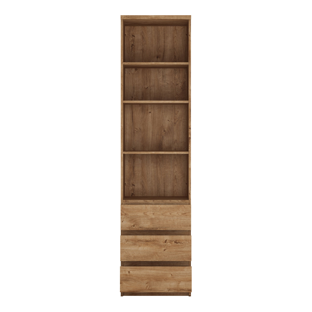 Faraday Tall Narrow 3 Drawer Bookcase in Oak