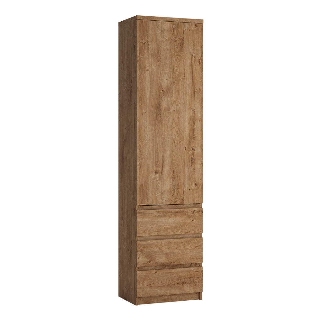 Faraday Tall Narrow 1 Door 3 Drawer Cupboard in Oak