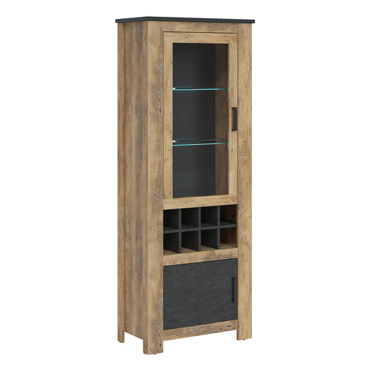 Raif 2 Door Display Cabinet with Wine Rack in Chestnut and Matera Grey