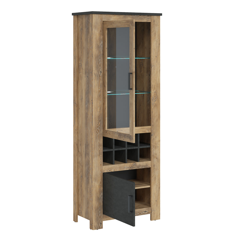 Raif 2 Door Display Cabinet with Wine Rack in Chestnut and Matera Grey