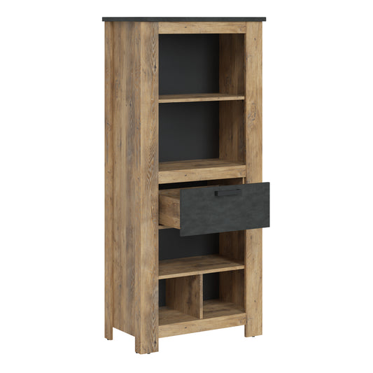 Raif 1 Drawer Bookcase in Chestnut and Matera Grey