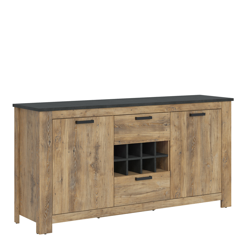 Raif 2 Door 2 Drawer Sideboard with Wine Rack in Chestnut and Matera Grey
