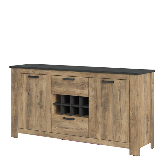 Raif 2 Door 2 Drawer Sideboard with Wine Rack in Chestnut and Matera Grey