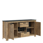 Raif 2 Door 2 Drawer Sideboard with Wine Rack in Chestnut and Matera Grey