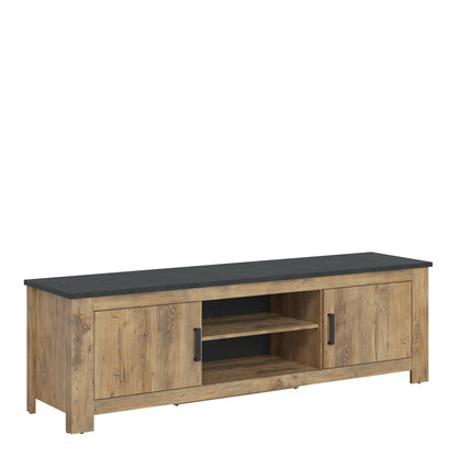 Raif 2 Door 189cm wide TV Cabinet in Chestnut and Matera Grey