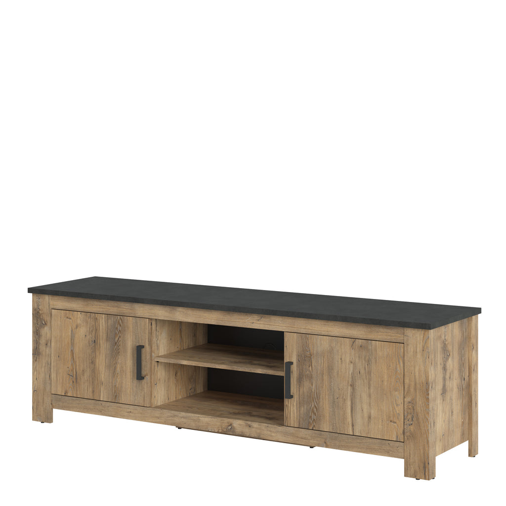 Raif 2 Door 189cm wide TV Cabinet in Chestnut and Matera Grey