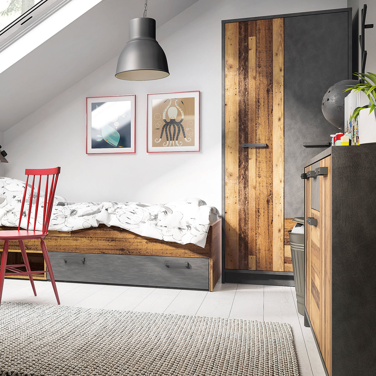 Brandon Cabinet with 3 Doors and 1 Drawer in Walnut and Dark Matera Grey