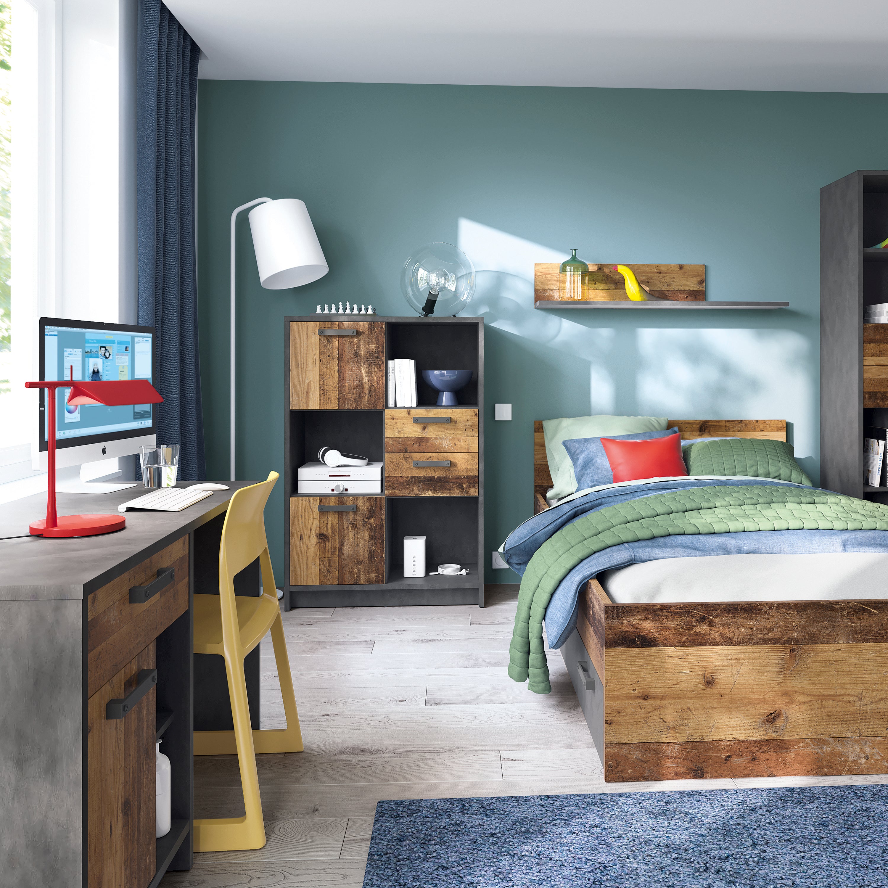 Brandon Cabinet with 3 Doors and 1 Drawer in Walnut and Dark Matera Grey