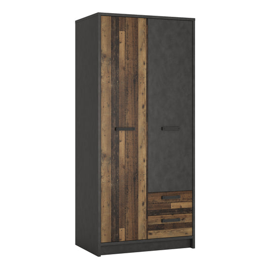 Brandon 2 Door Wardrobe with 2 Drawers in Walnut and Dark Matera Grey