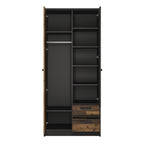 Brandon 2 Door Wardrobe with 2 Drawers in Walnut and Dark Matera Grey